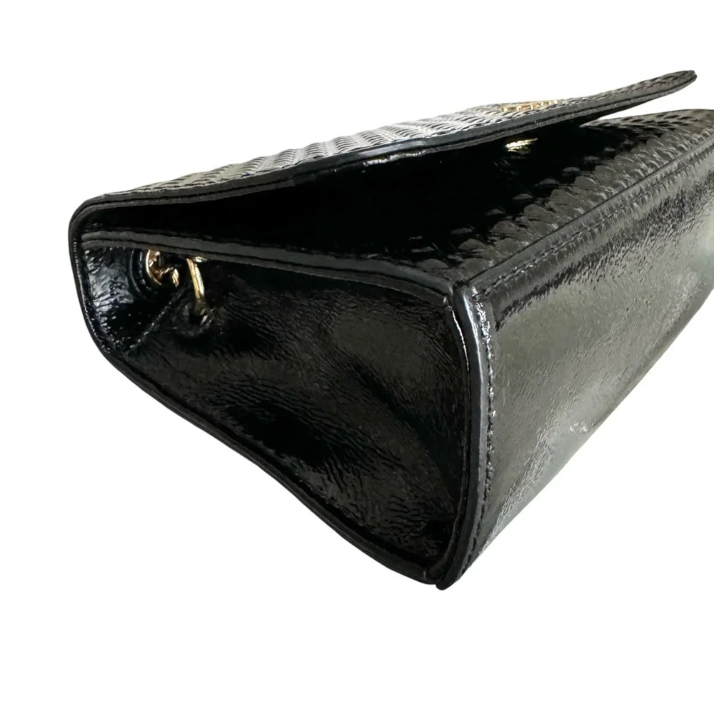 🆕 Tory Burch Marion Patent Flap Shoulder Bag Crossbody Black Embossed Leather